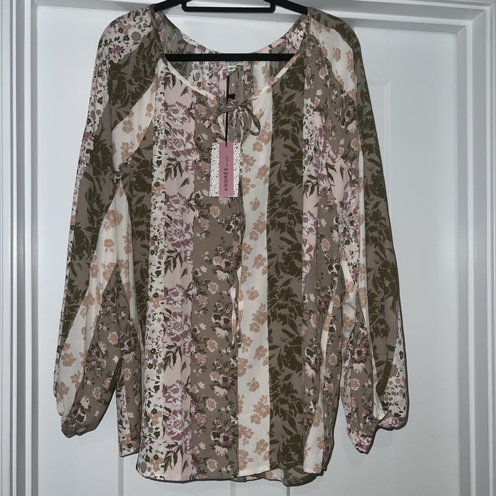 NEW-Andree by UNIT~3XL~Pink Patchwork Boho Peasant Top Cottagecore